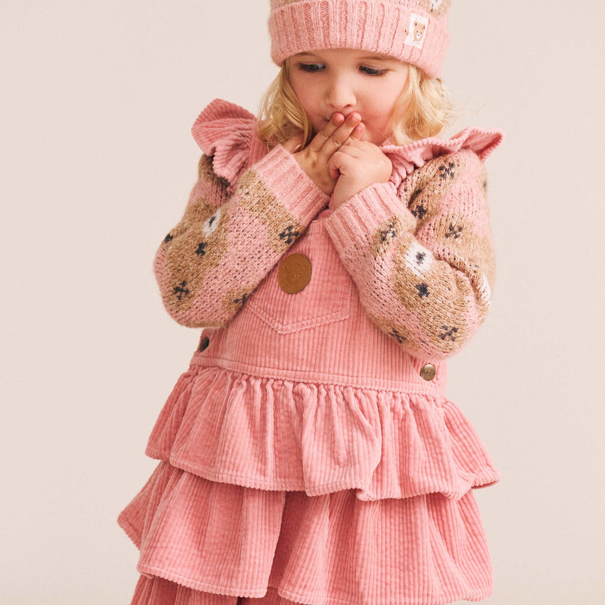 Classic Tiered Cord Pinafore - Dusty Pink