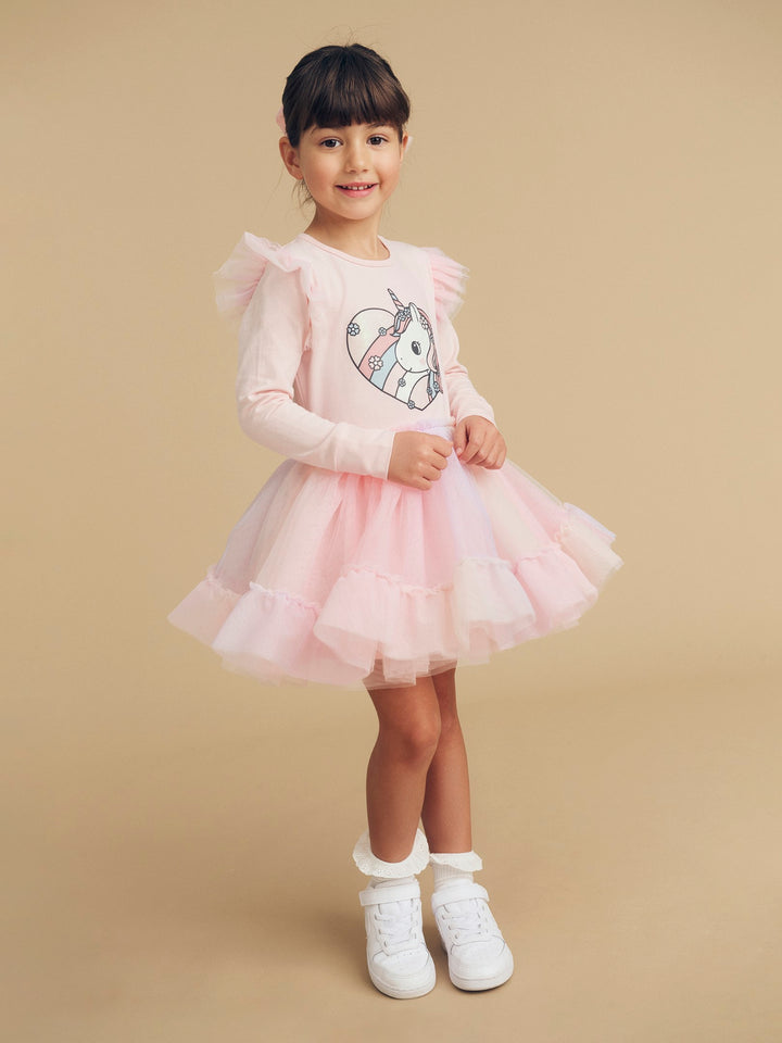 Huxbaby Loveheart Unicorn Ballet Dress - Pink Pearl