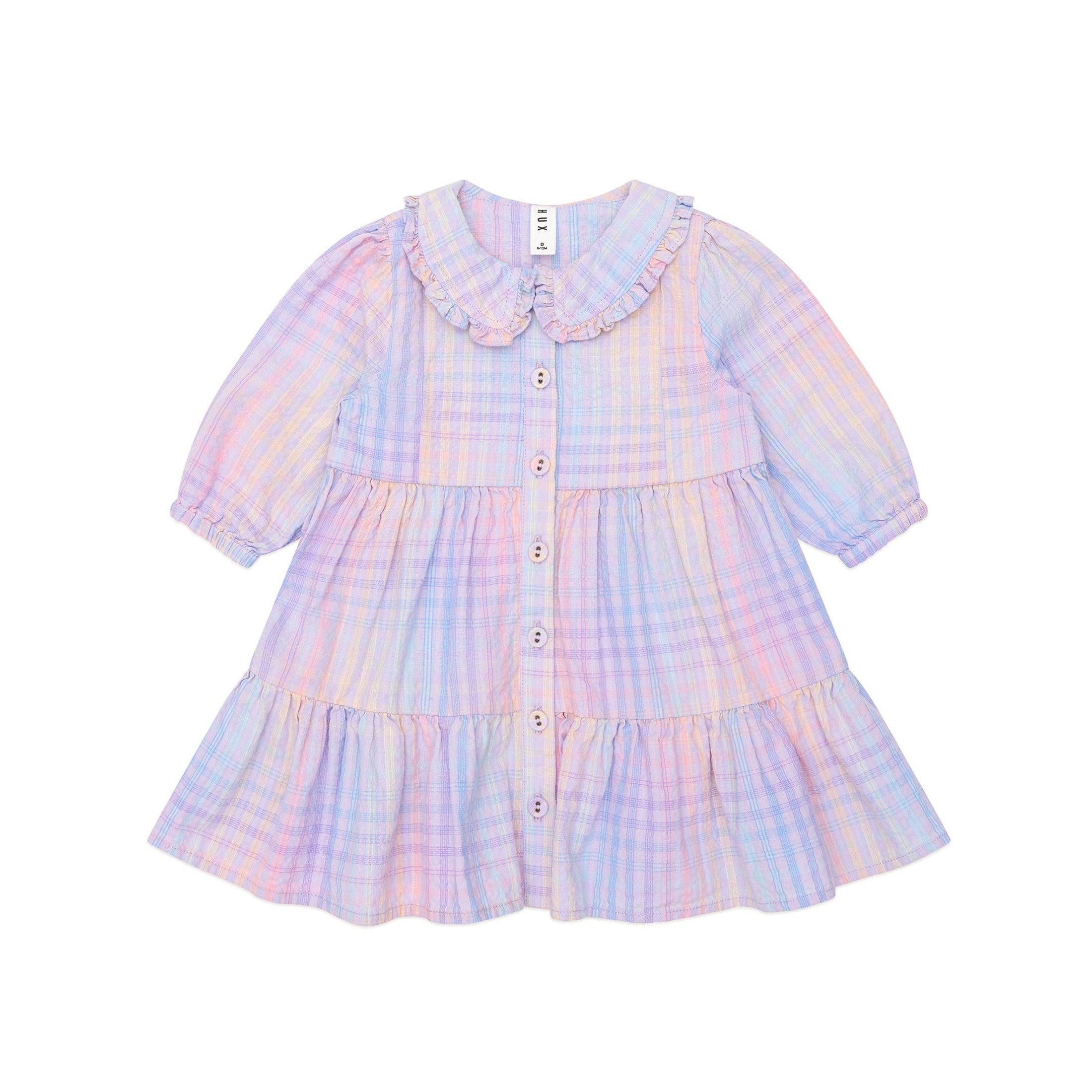 Huxbaby Rainbow Check Long Sleeve Frill Dress