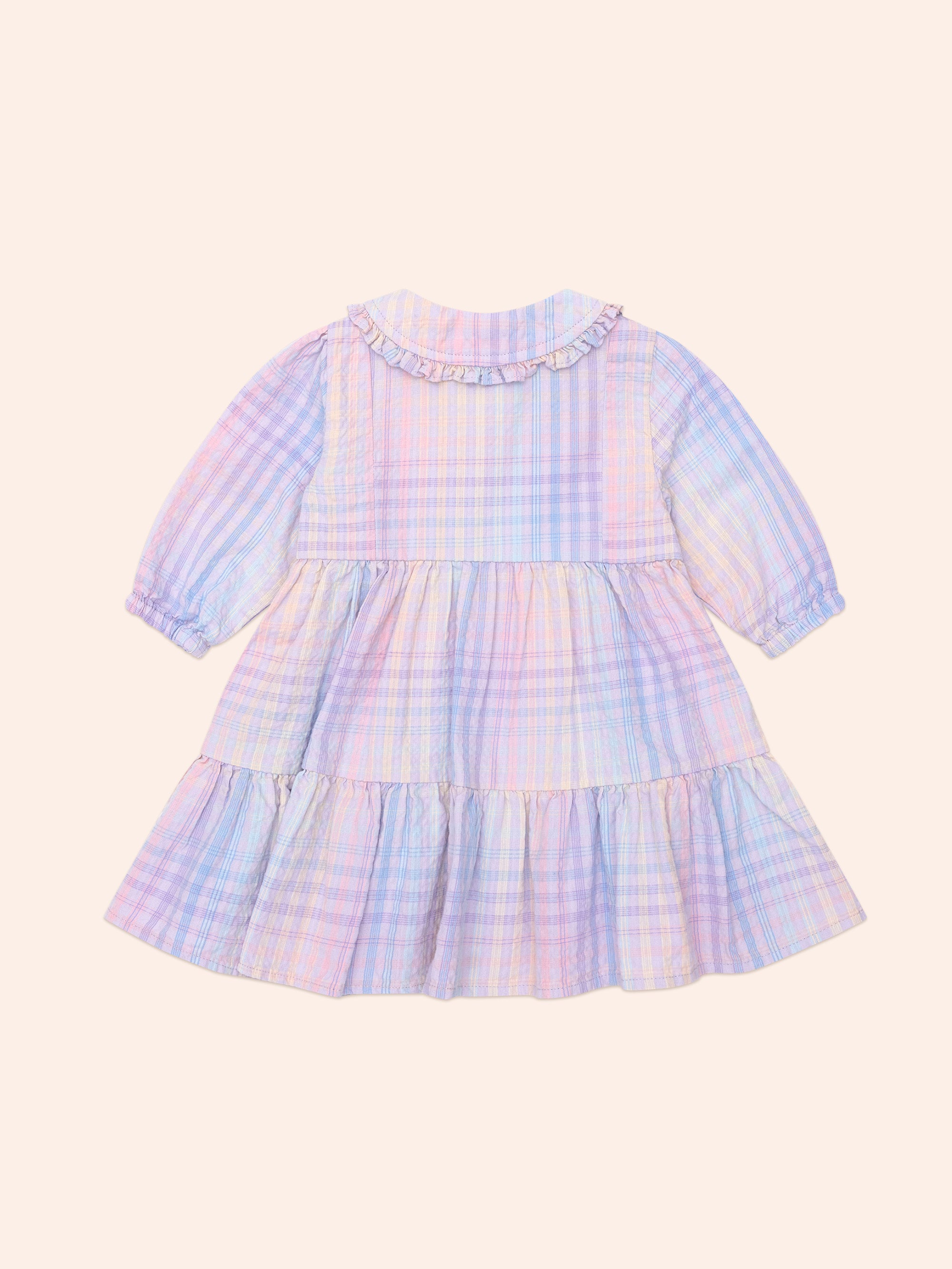 Huxbaby Rainbow Check Long Sleeve Frill Dress