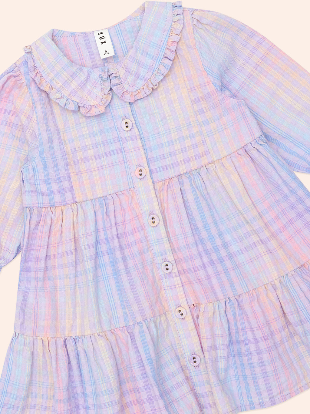 Huxbaby Rainbow Check Long Sleeve Frill Dress
