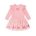 Sequin Bow Tulle Dress - Dusty Pink