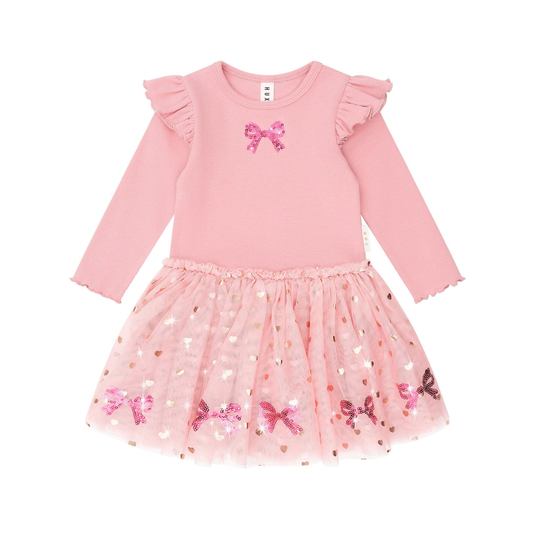 Sequin Bow Tulle Dress - Dusty Pink