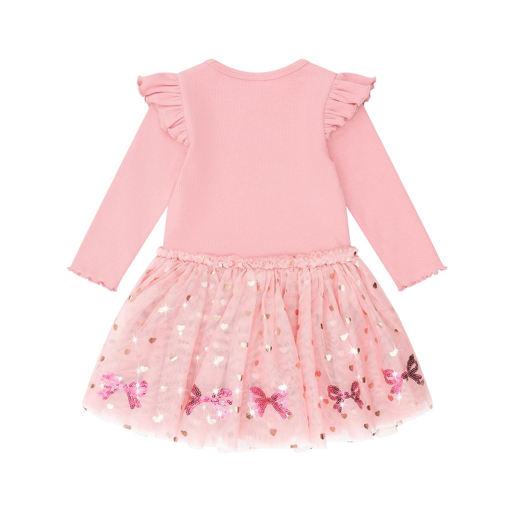 Sequin Bow Tulle Dress - Dusty Pink
