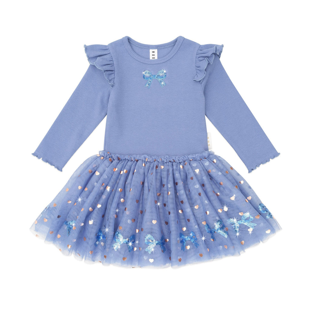 Sequin Bow Tulle Dress - Bijou Blue