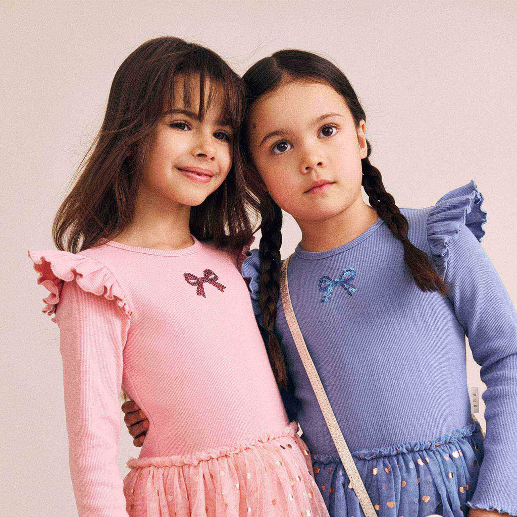 Sequin Bow Tulle Dress - Bijou Blue