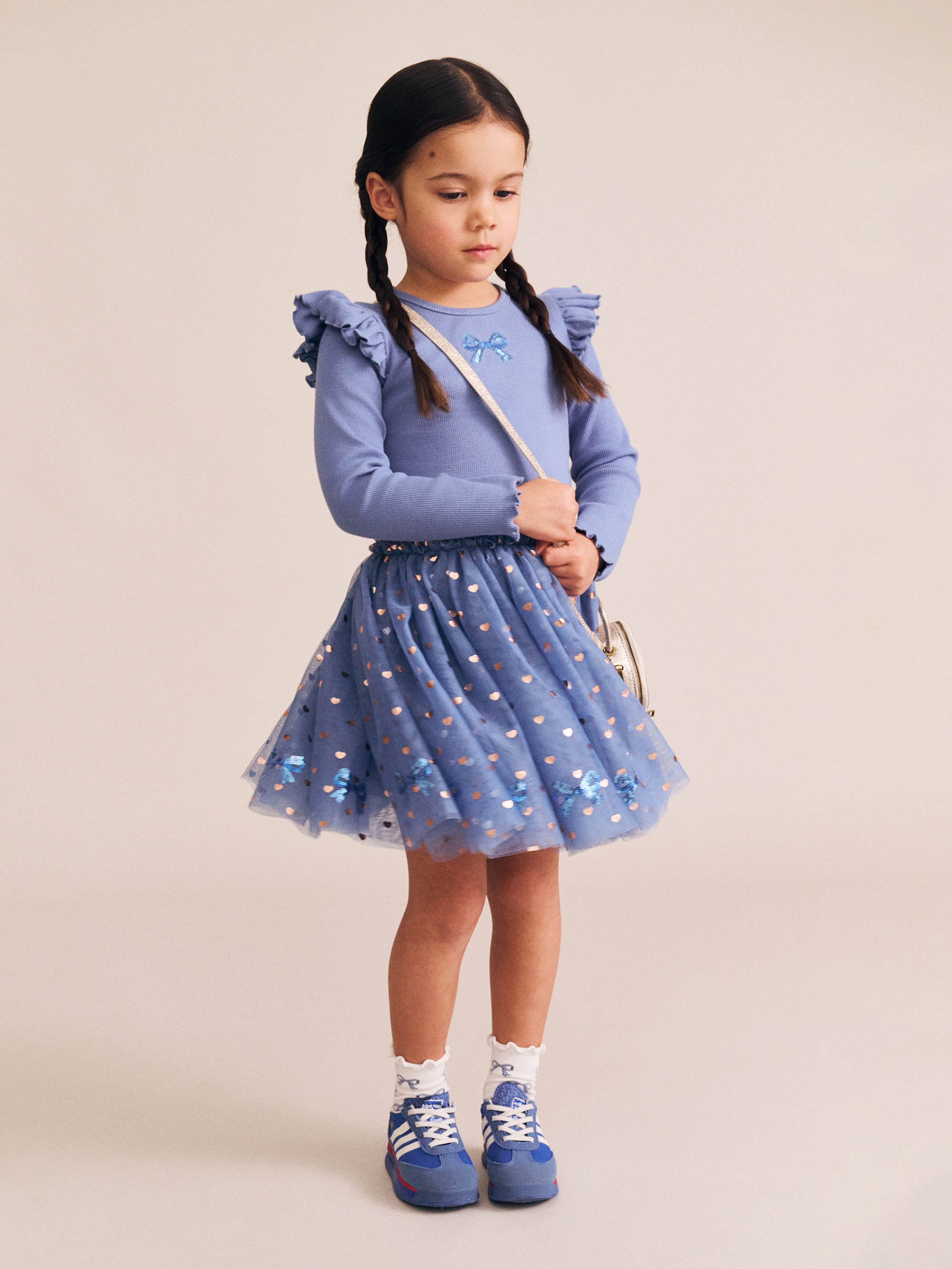 Sequin Bow Tulle Dress - Bijou Blue