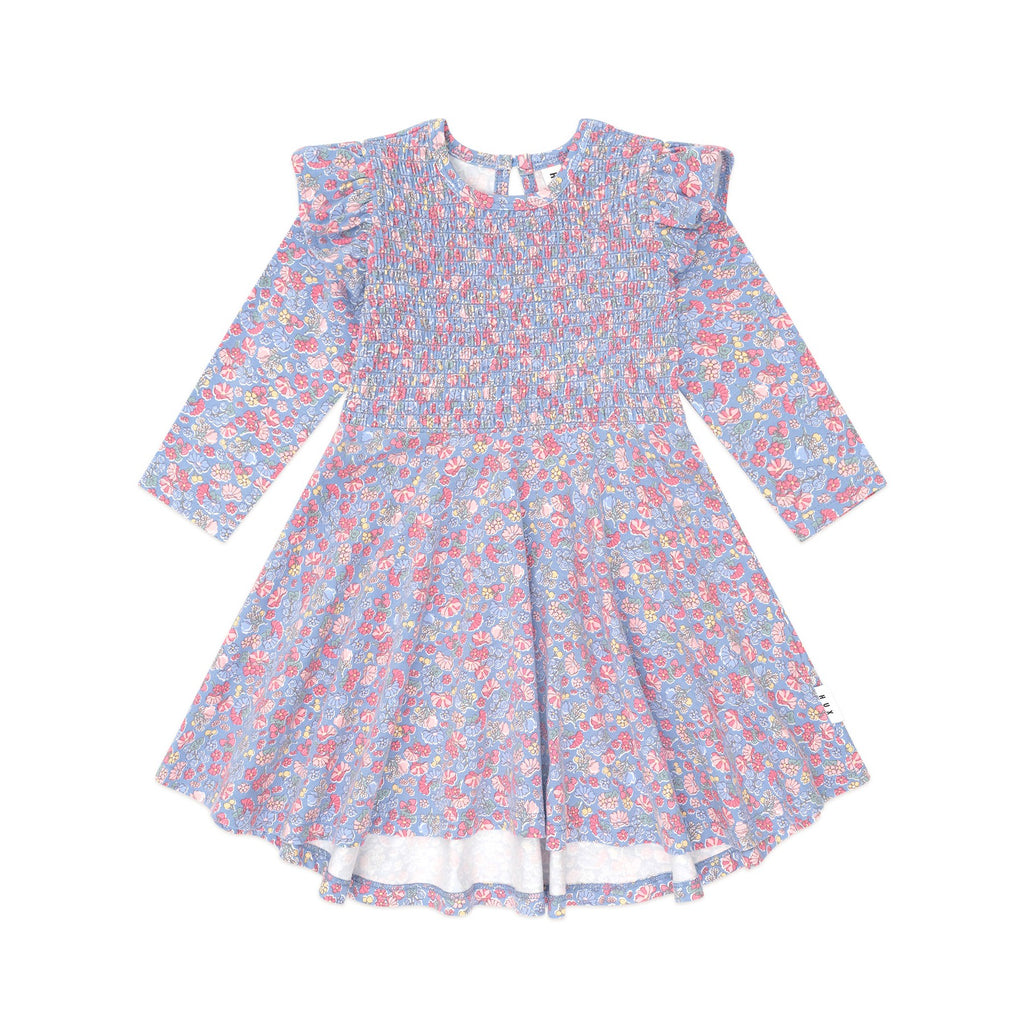 Vintage Floral Shirred Long Sleeve Dress
