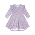 Vintage Floral Shirred Long Sleeve Dress