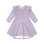 Vintage Floral Shirred Long Sleeve Dress