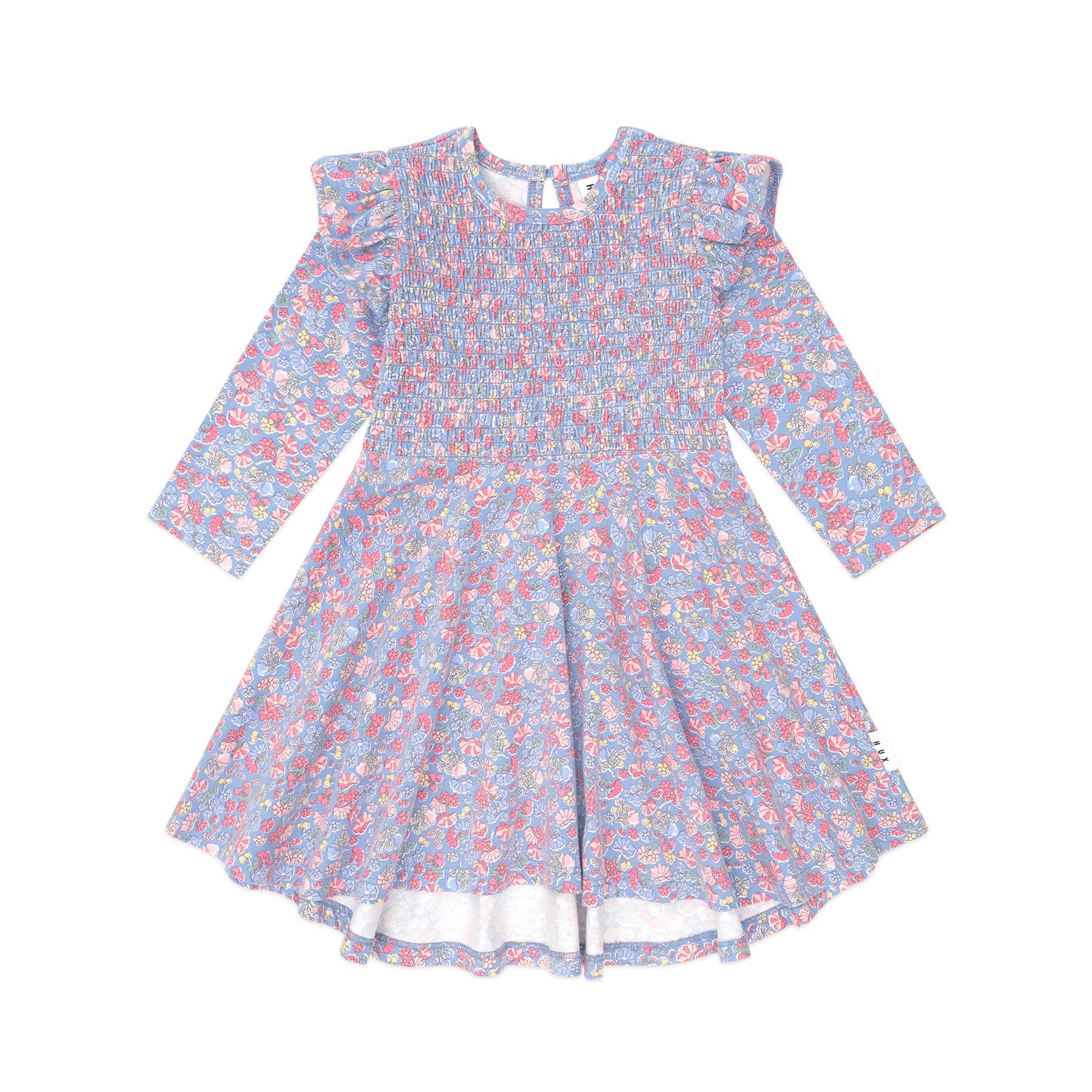 Vintage Floral Shirred Long Sleeve Dress