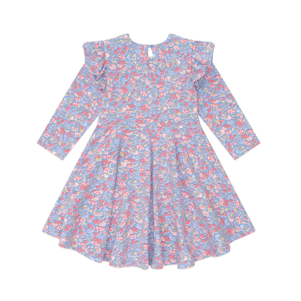 Vintage Floral Shirred Long Sleeve Dress