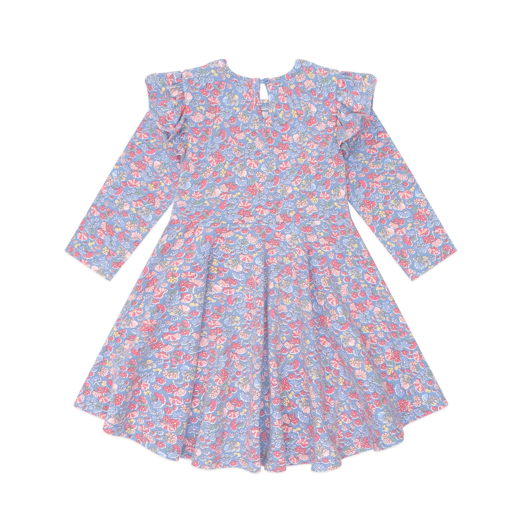 Vintage Floral Shirred Long Sleeve Dress
