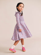 Vintage Floral Shirred Long Sleeve Dress