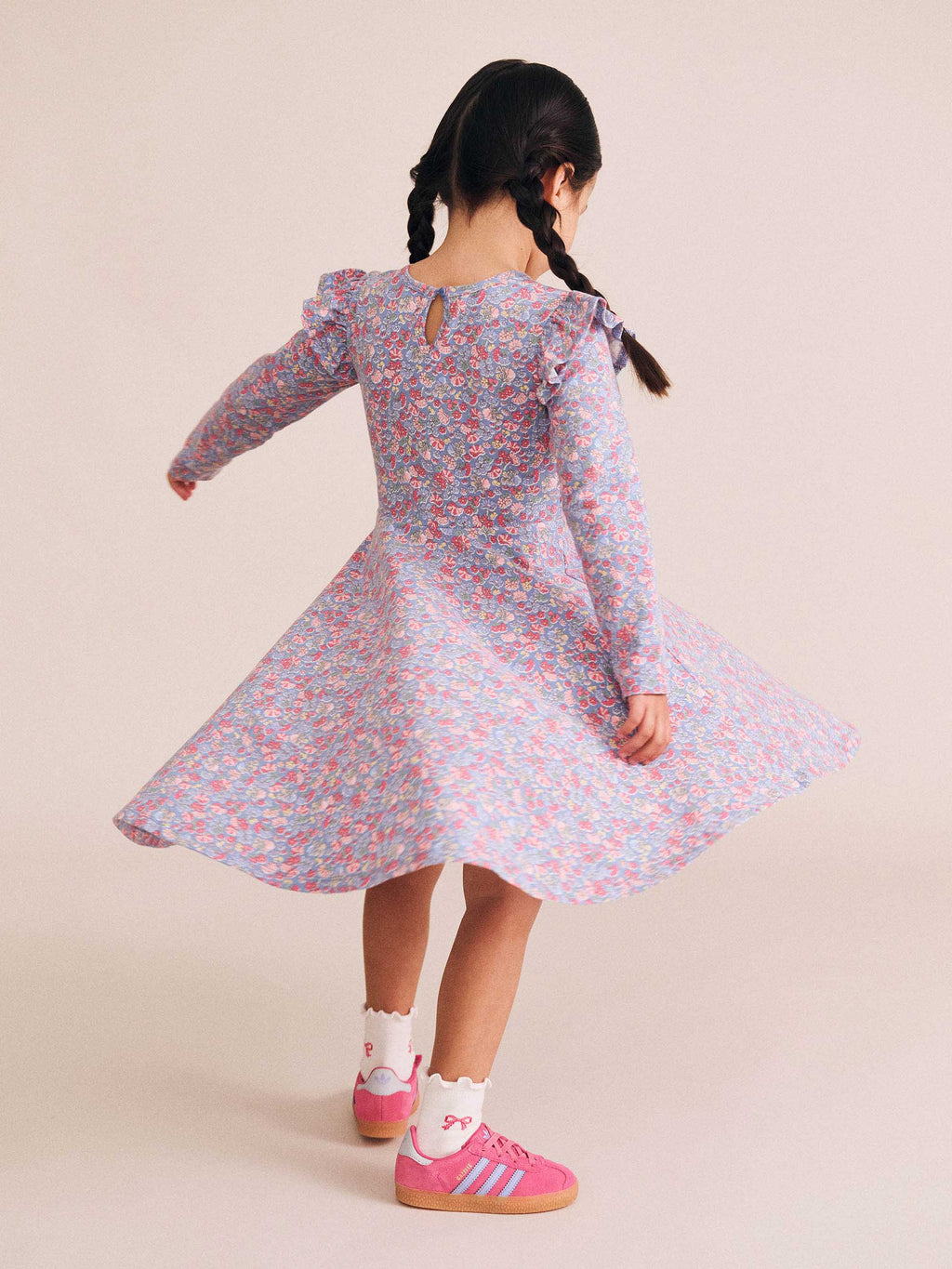 Vintage Floral Shirred Long Sleeve Dress