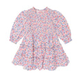 Vintage Floral Puff Long Sleeve Shirred Dress