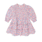 Vintage Floral Puff Long Sleeve Shirred Dress
