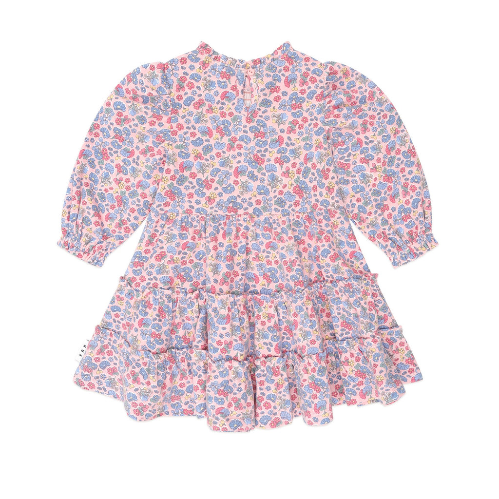 Vintage Floral Puff Long Sleeve Shirred Dress