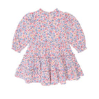 Vintage Floral Puff Long Sleeve Shirred Dress