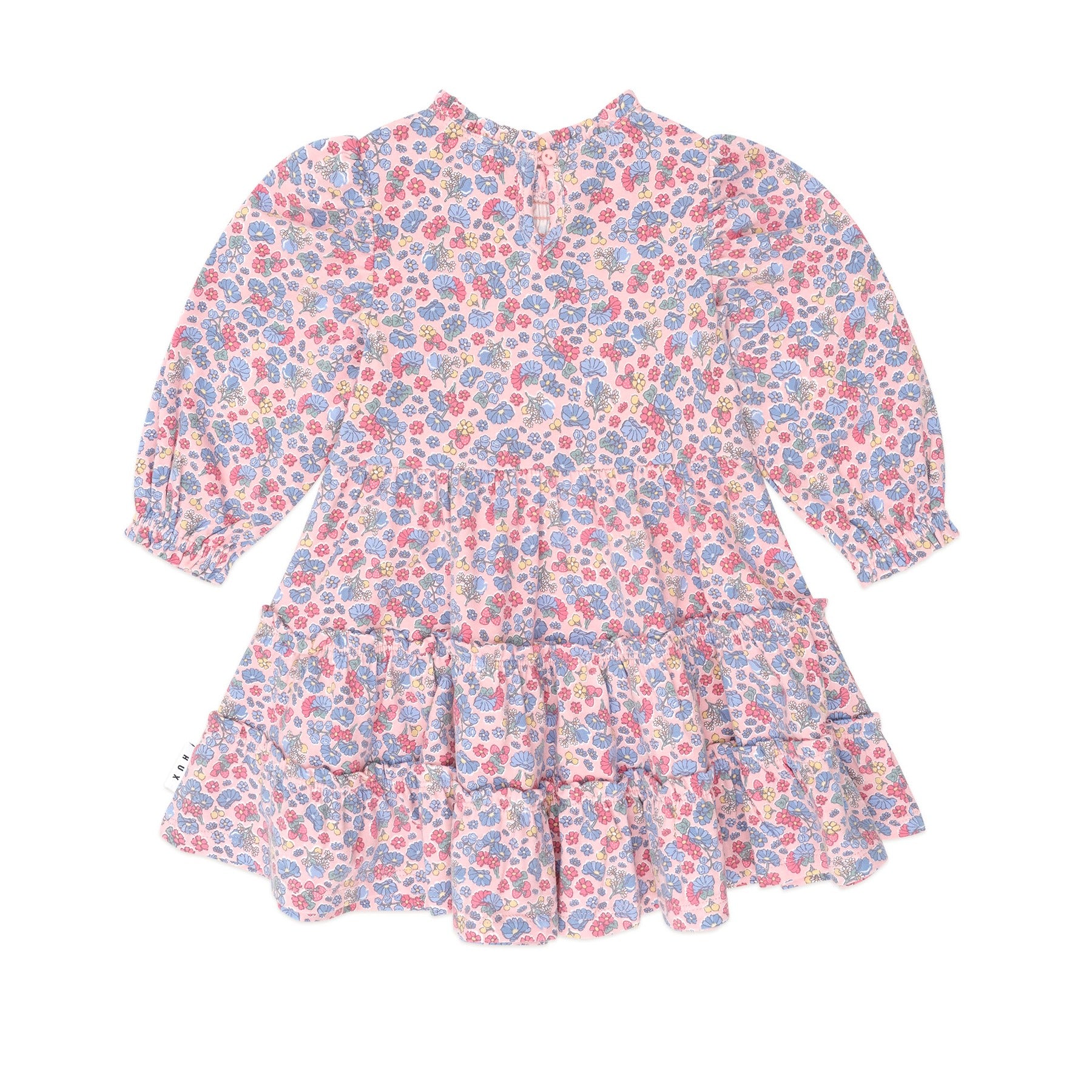Vintage Floral Puff Long Sleeve Shirred Dress