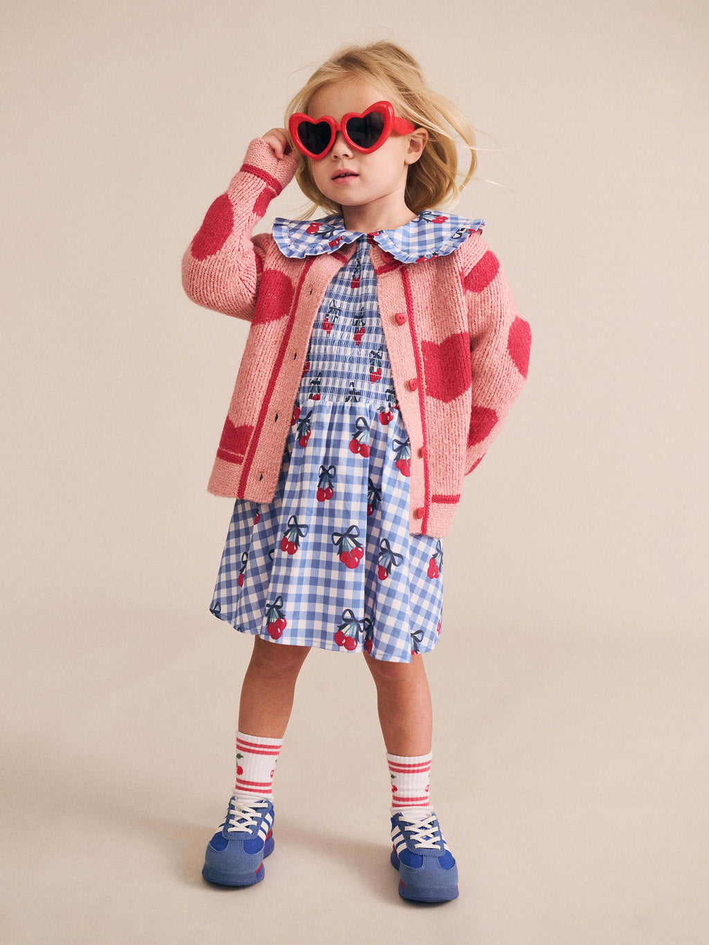 Cherry Gingham Shirred Dress