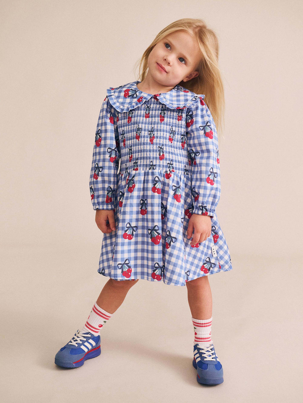 Cherry Gingham Shirred Dress
