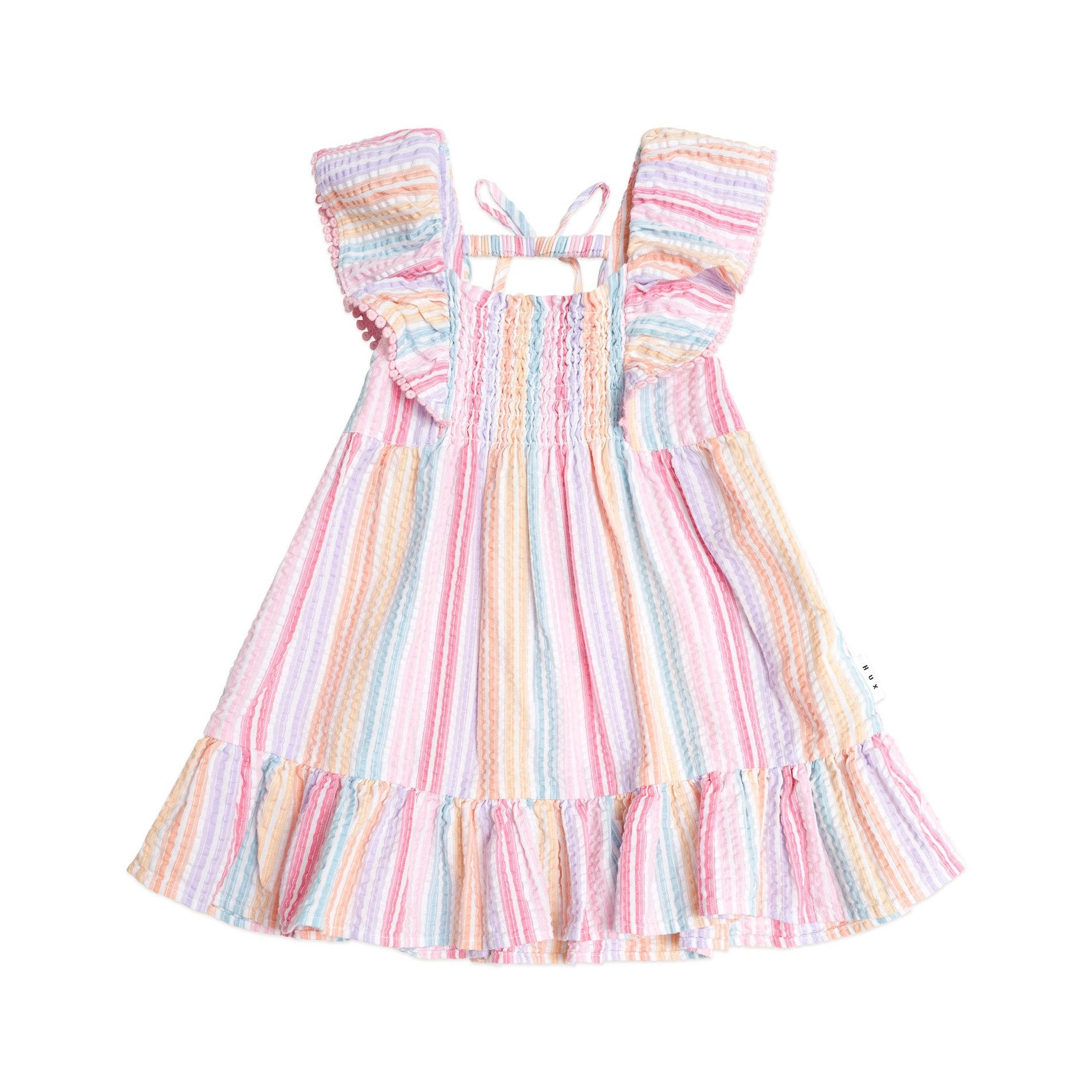 Huxbaby Rainbow Stripe Shirred Frill Dress
