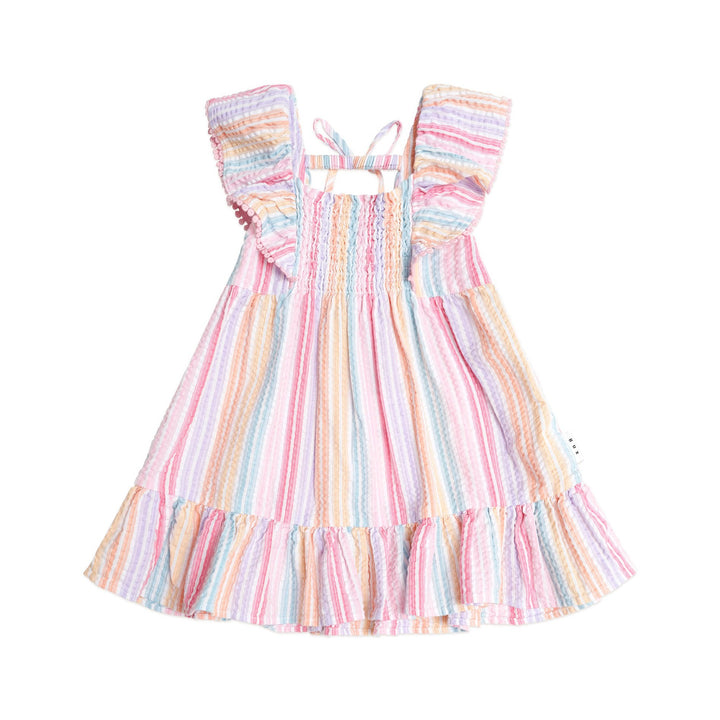 Huxbaby Rainbow Stripe Shirred Frill Dress