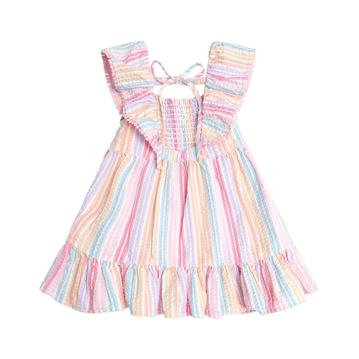 Huxbaby Rainbow Stripe Shirred Frill Dress