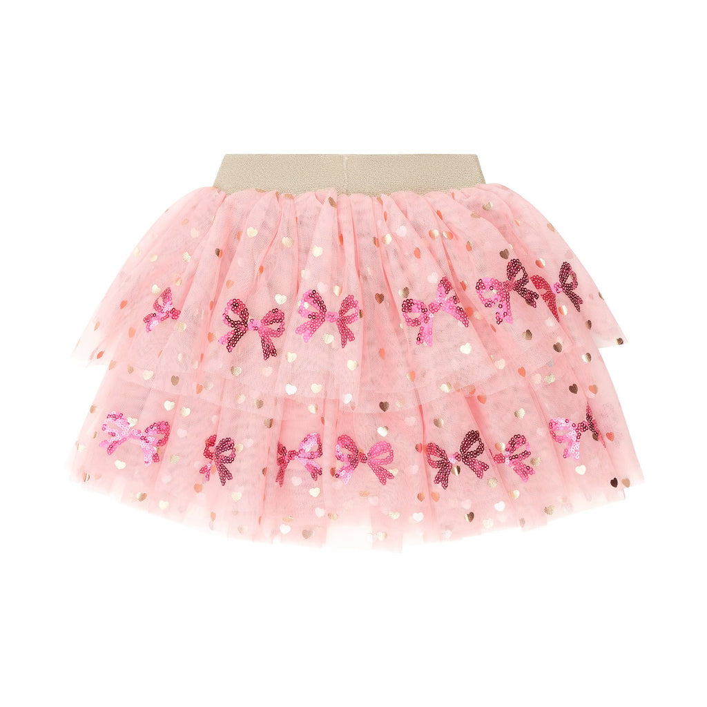 Sequin Bow Tiered Tulle Skirt