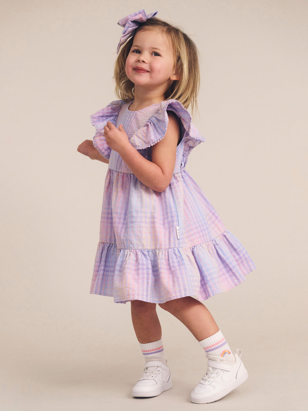 Huxbaby Frill Dress - Rainbow Check