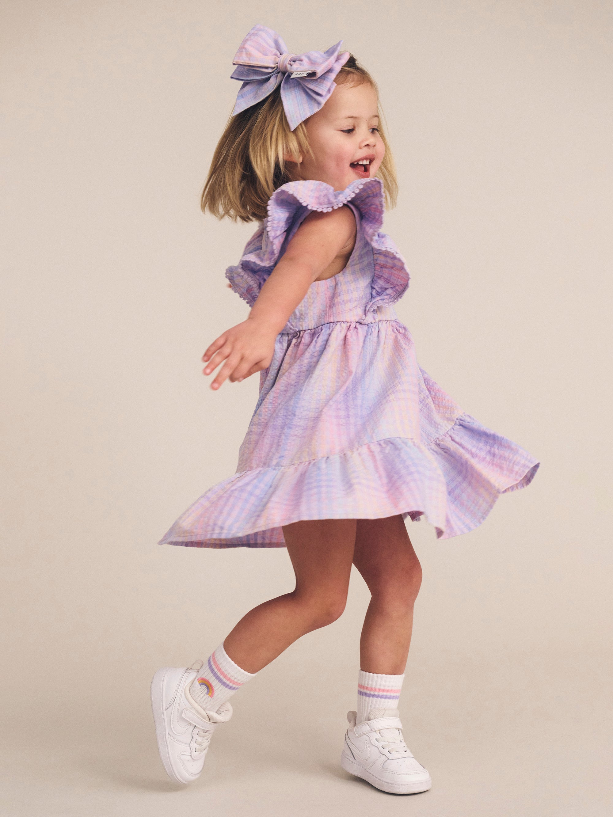 Huxbaby Frill Dress - Rainbow Check