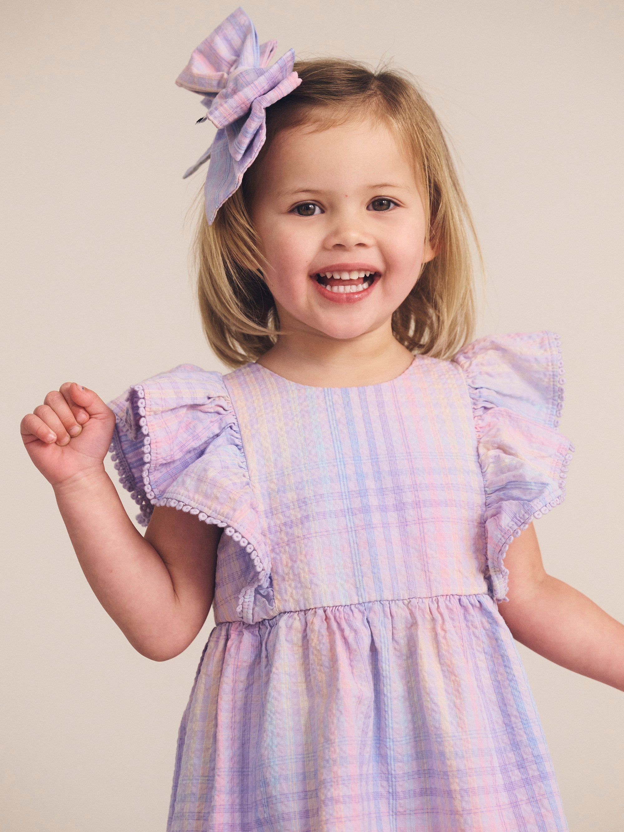Huxbaby Frill Dress - Rainbow Check