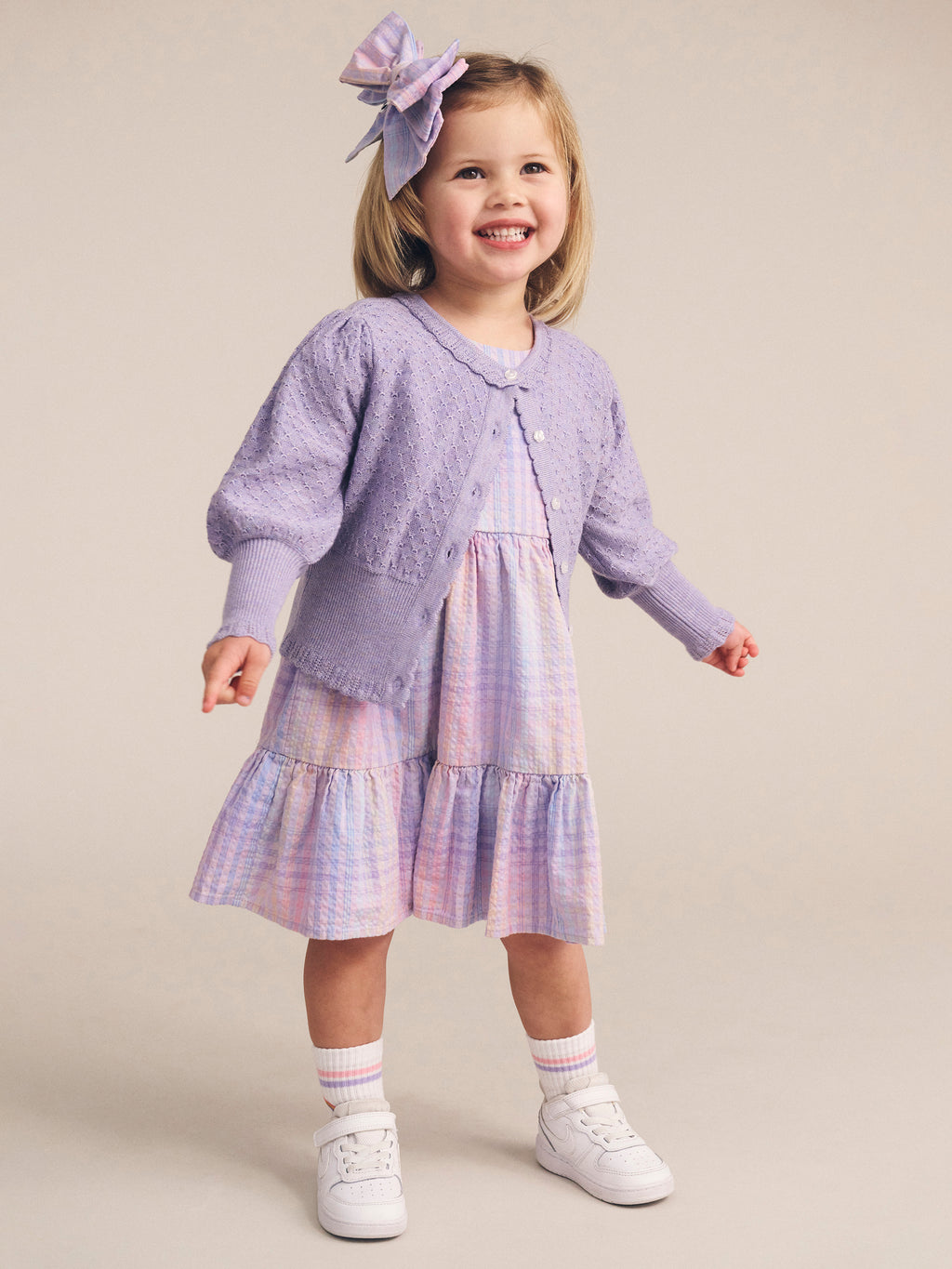 Huxbaby Frill Dress - Rainbow Check