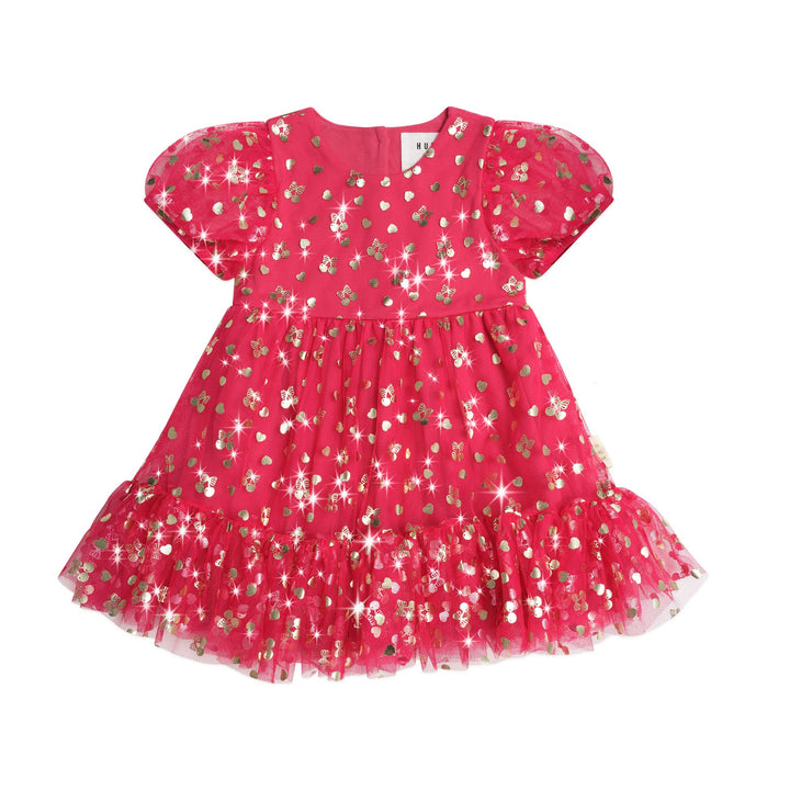 Huxbaby Golden Cherries Puff Sleeve Tulle Dress