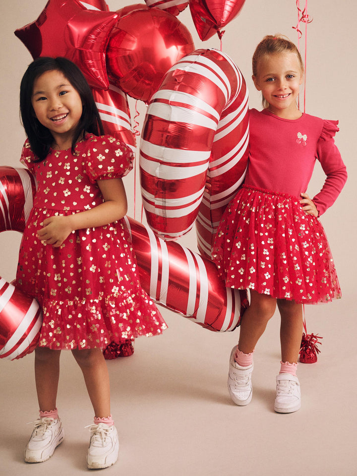 Huxbaby Golden Cherries Puff Sleeve Tulle Dress