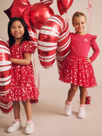 Golden Cherries Puff Sleeve Tulle Dress