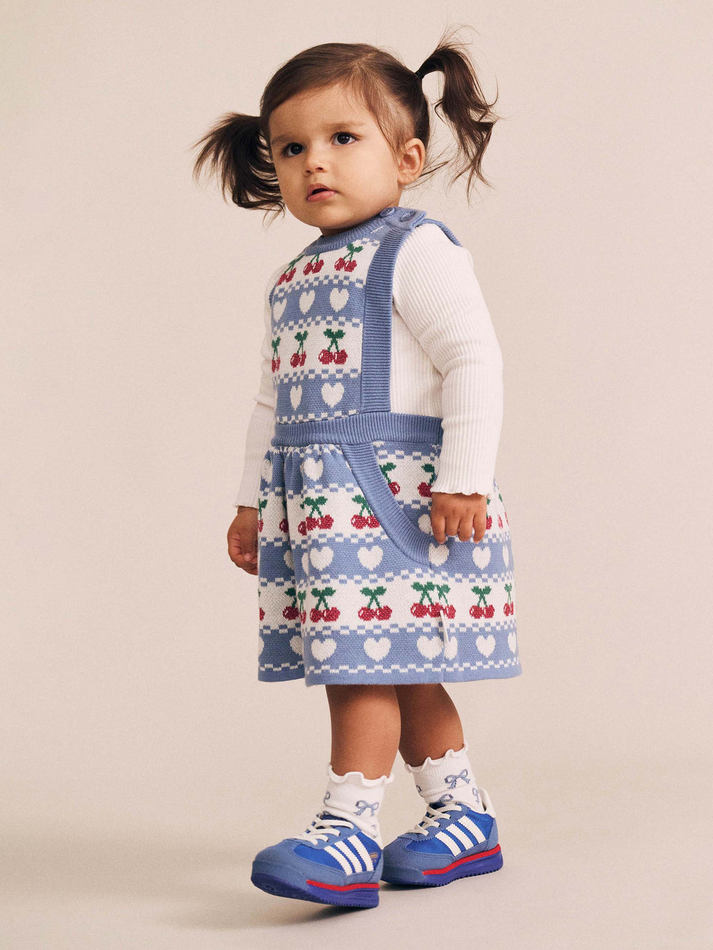 Cherry Heart Knit Pinafore Dress