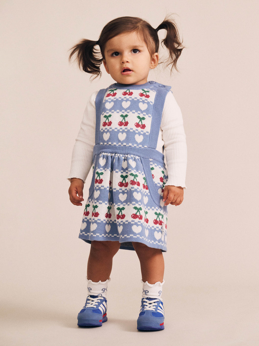 Cherry Heart Knit Pinafore Dress