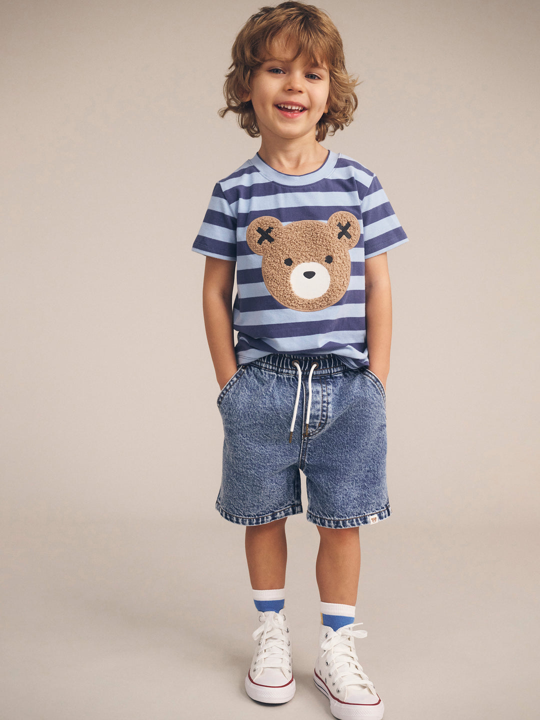 Huxbaby Furry Hux Blue Stripe Bear T-Shirt