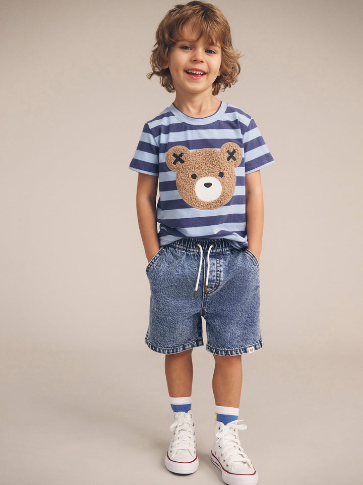Huxbaby Furry Hux Blue Stripe Bear T-Shirt