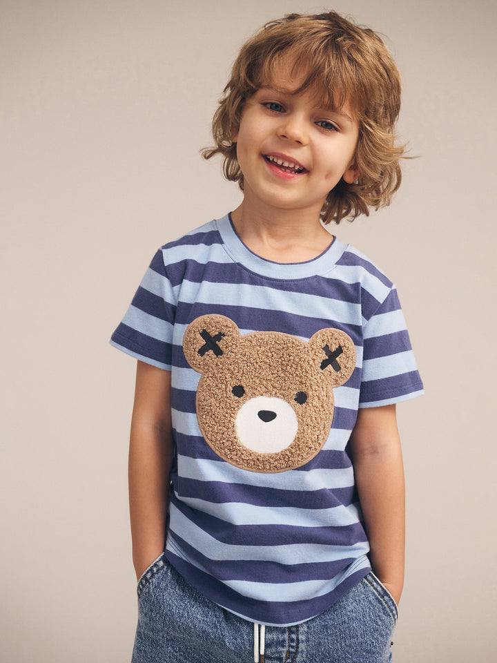 Huxbaby Furry Hux Blue Stripe Bear T-Shirt