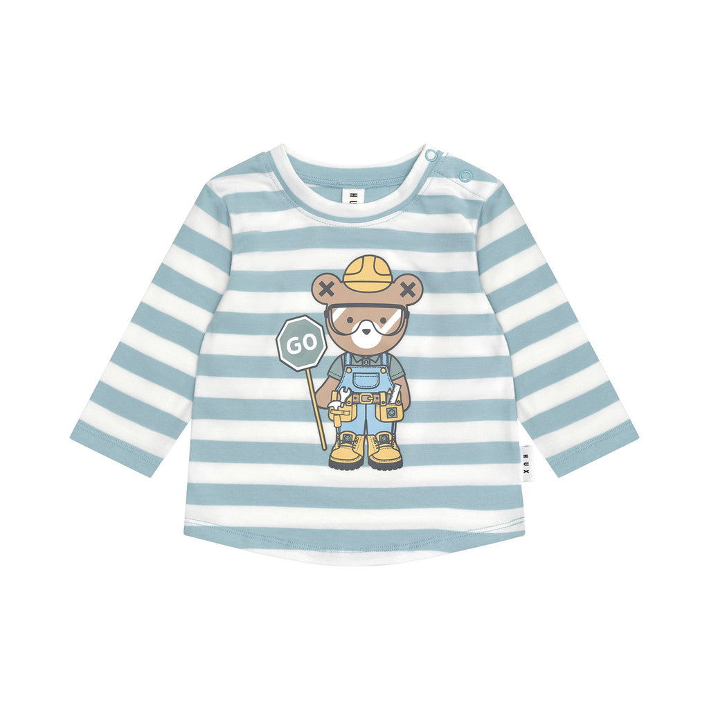 Huxbaby Roadworks Hux Stripe Top - Marine Blue/Almond Milk