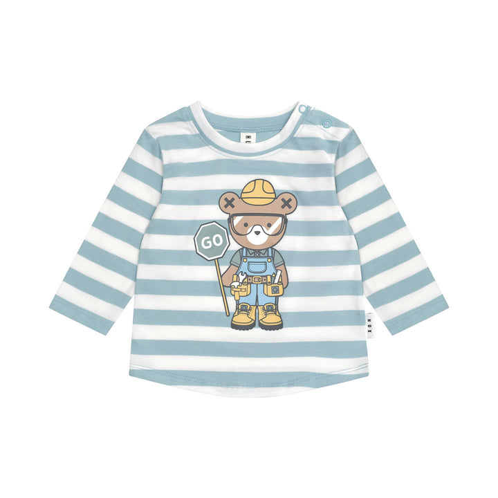 Huxbaby Roadworks Hux Stripe Top - Marine Blue/Almond Milk