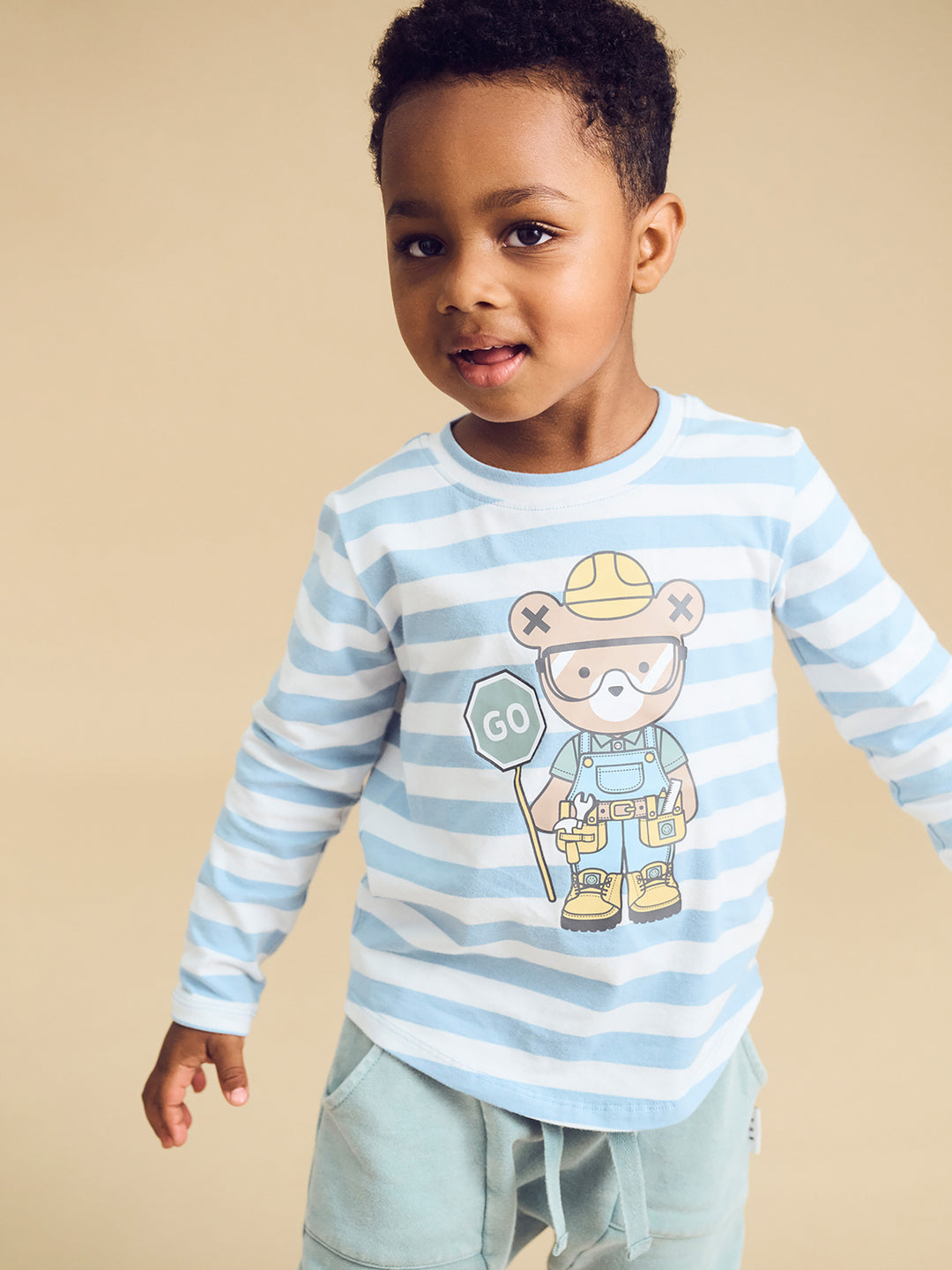 Huxbaby Roadworks Hux Stripe Top - Marine Blue/Almond Milk