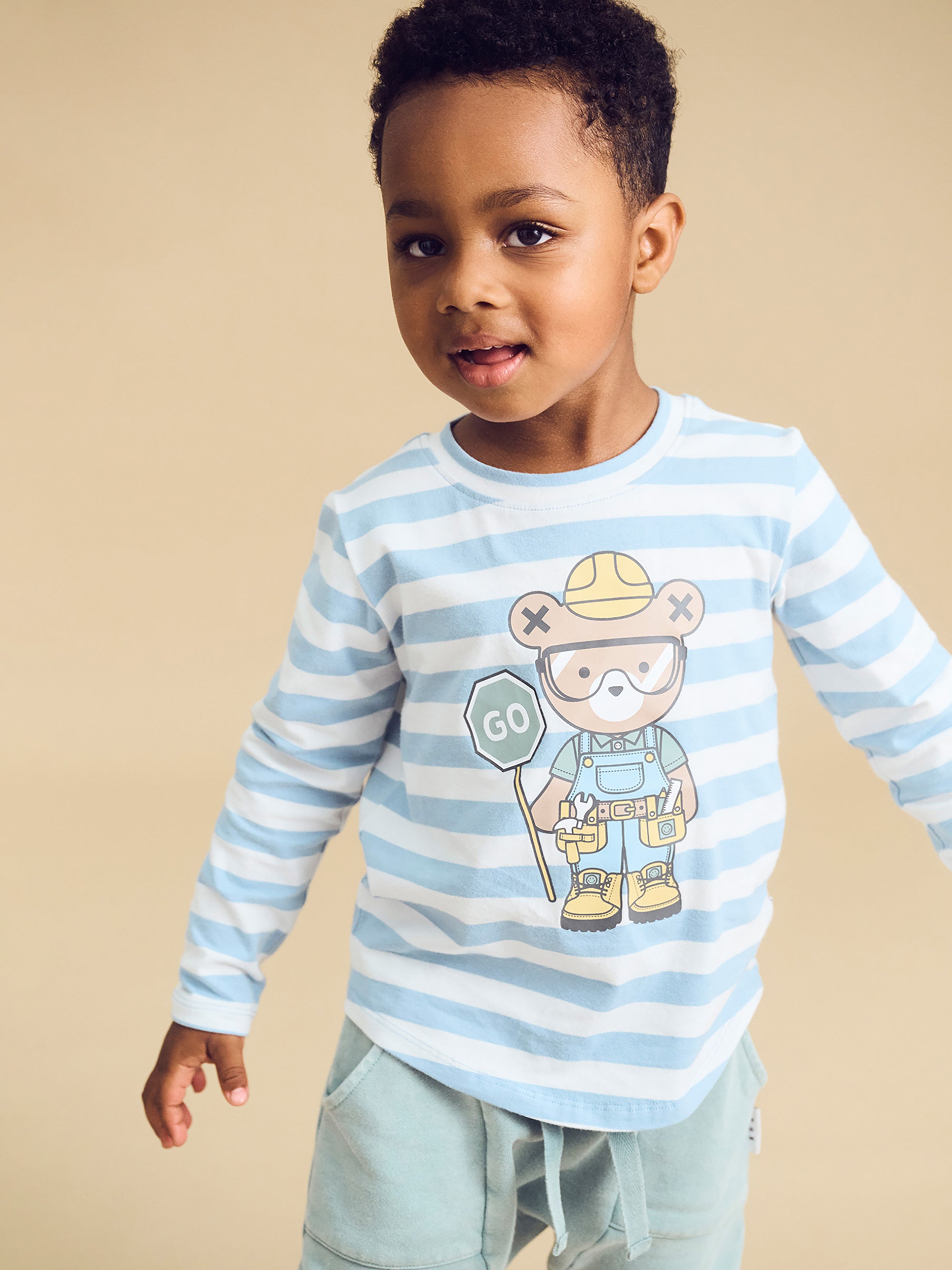 Huxbaby Roadworks Hux Stripe Top - Marine Blue/Almond Milk