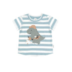 Construction Dino Stripe T-Shirt - Marine Blue/Almond Milk