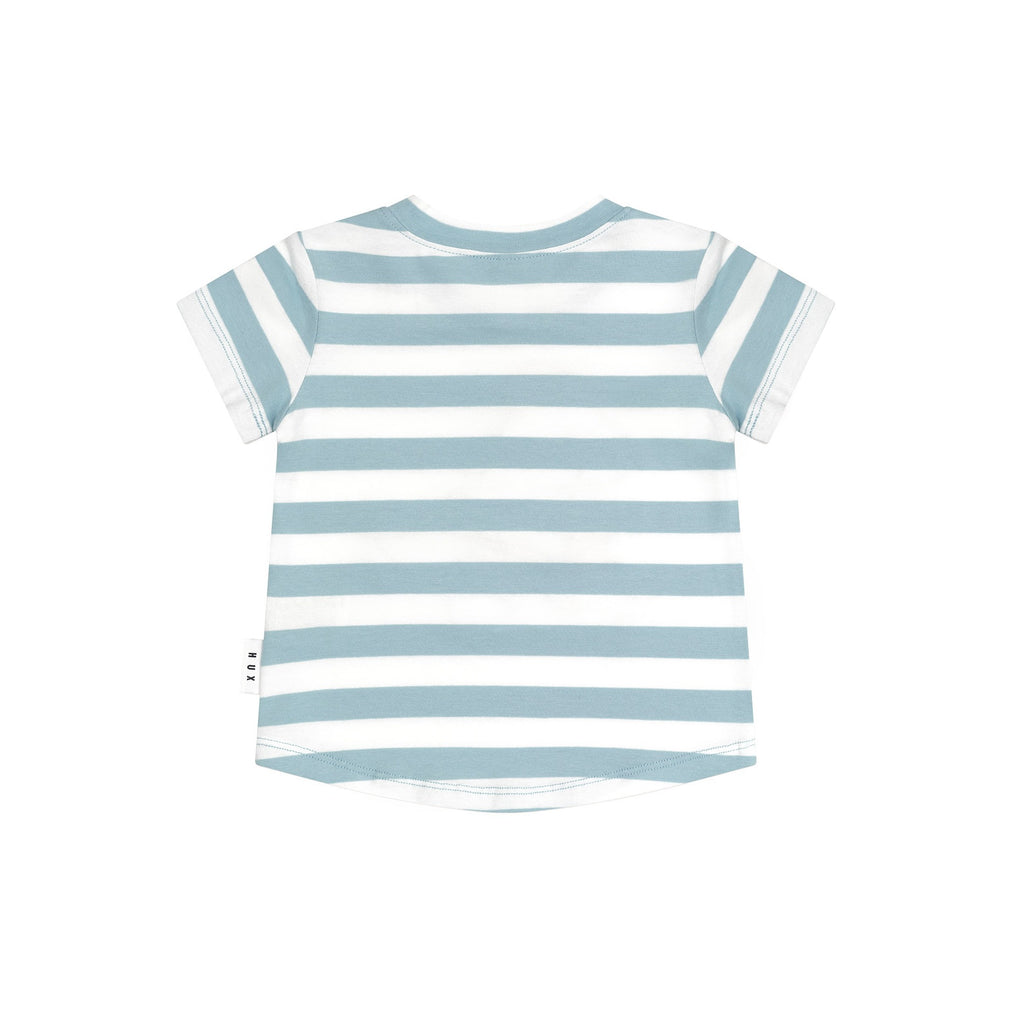 Huxbaby Construction Dino Stripe T-Shirt - Marine Blue/Almond Milk