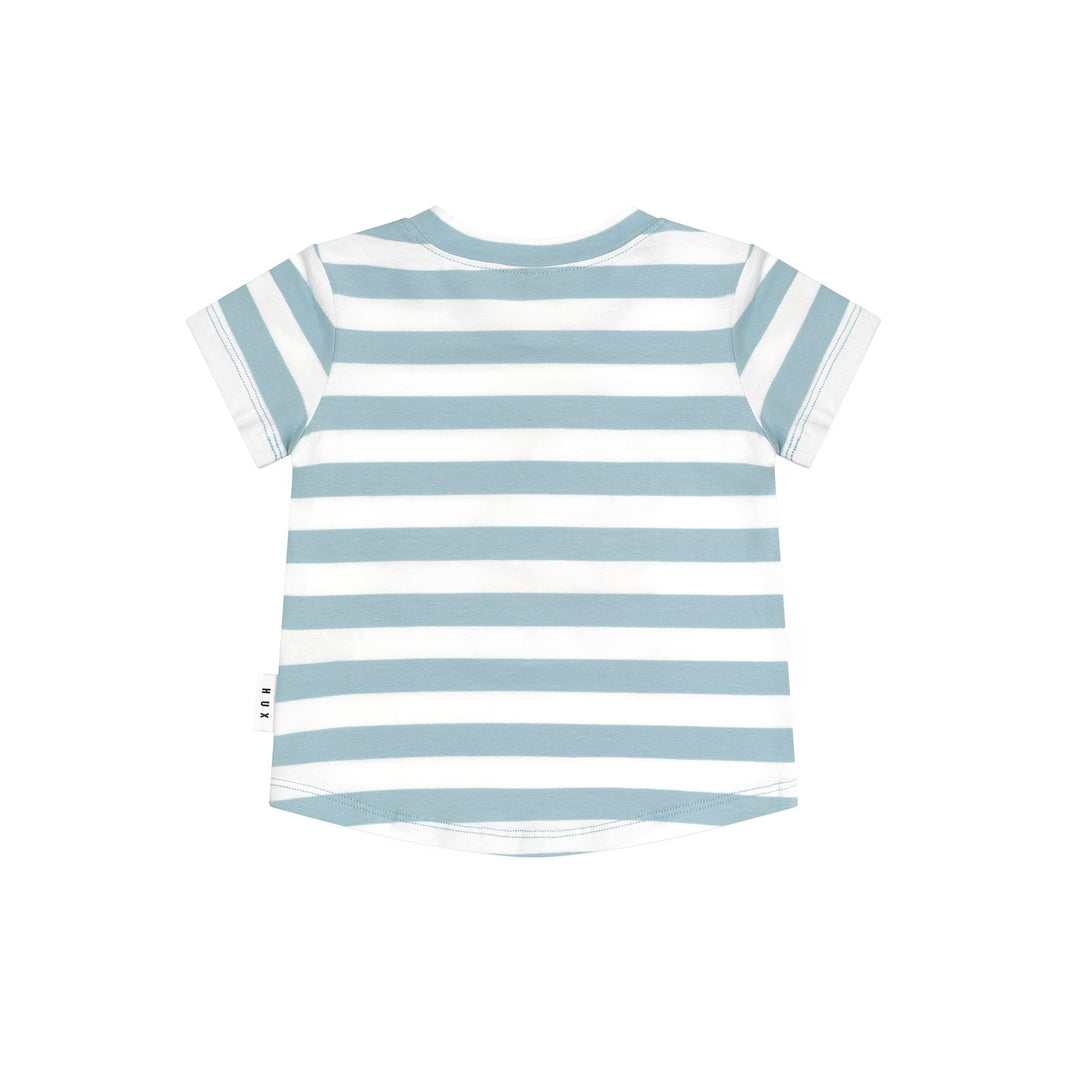 Huxbaby Construction Dino Stripe T-Shirt - Marine Blue/Almond Milk