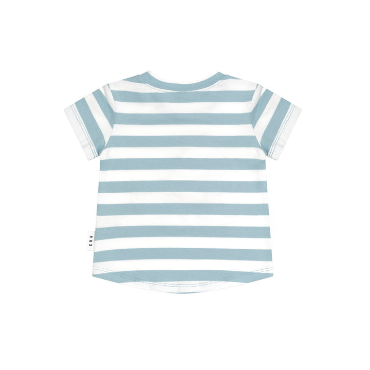 Huxbaby Construction Dino Stripe T-Shirt - Marine Blue/Almond Milk